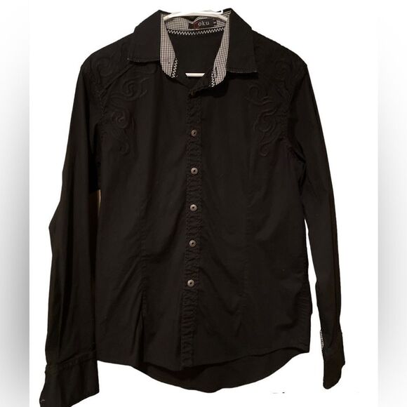 Toku Black Embroidered Long Sleeve Button Up Shirt Size Small - Picture 3 of 8